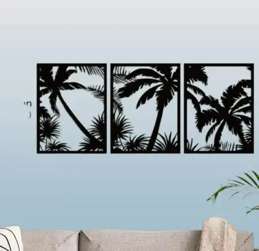 Wooden Palm Trees Wall Decoration (3pc Set)